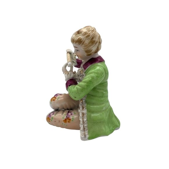Vintage Porcelain Figurine Seated Musician Boy Playing Flute 5" Tall - Picture 2 of 7